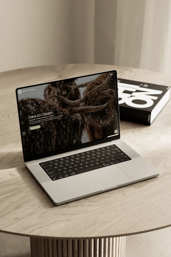 Desktopweergave van Dare Creations website